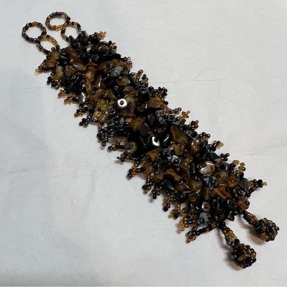 Beaded and Stones Wide Cuff Chunky Adjustable bracelet. - Picture 5 of 9